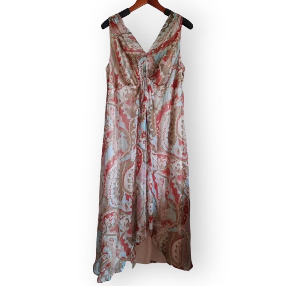 Onyx Nite Silk Dress Size 14 Flowy Layered Sleeveless Empire Pastels Earth Tones